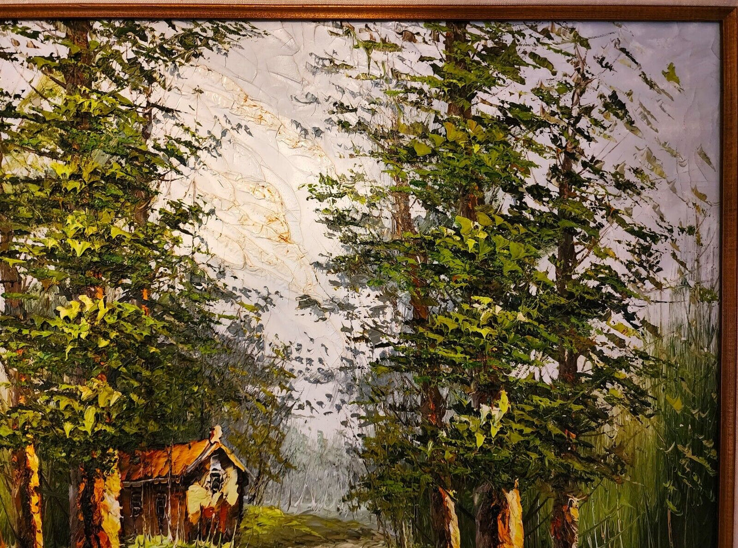 Landscape Oil Painting Signed DORFMAN Vintage Cabin in Woods