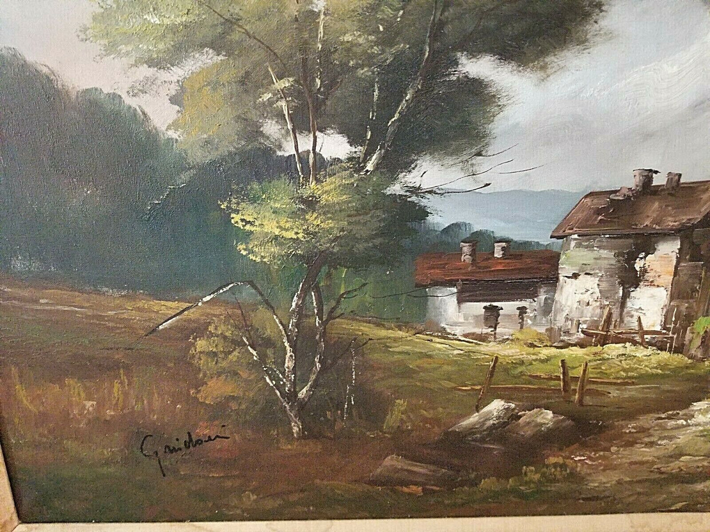 Wonderful Mid Century Artist Signed Italian Lakeside Landscape Oil Painting