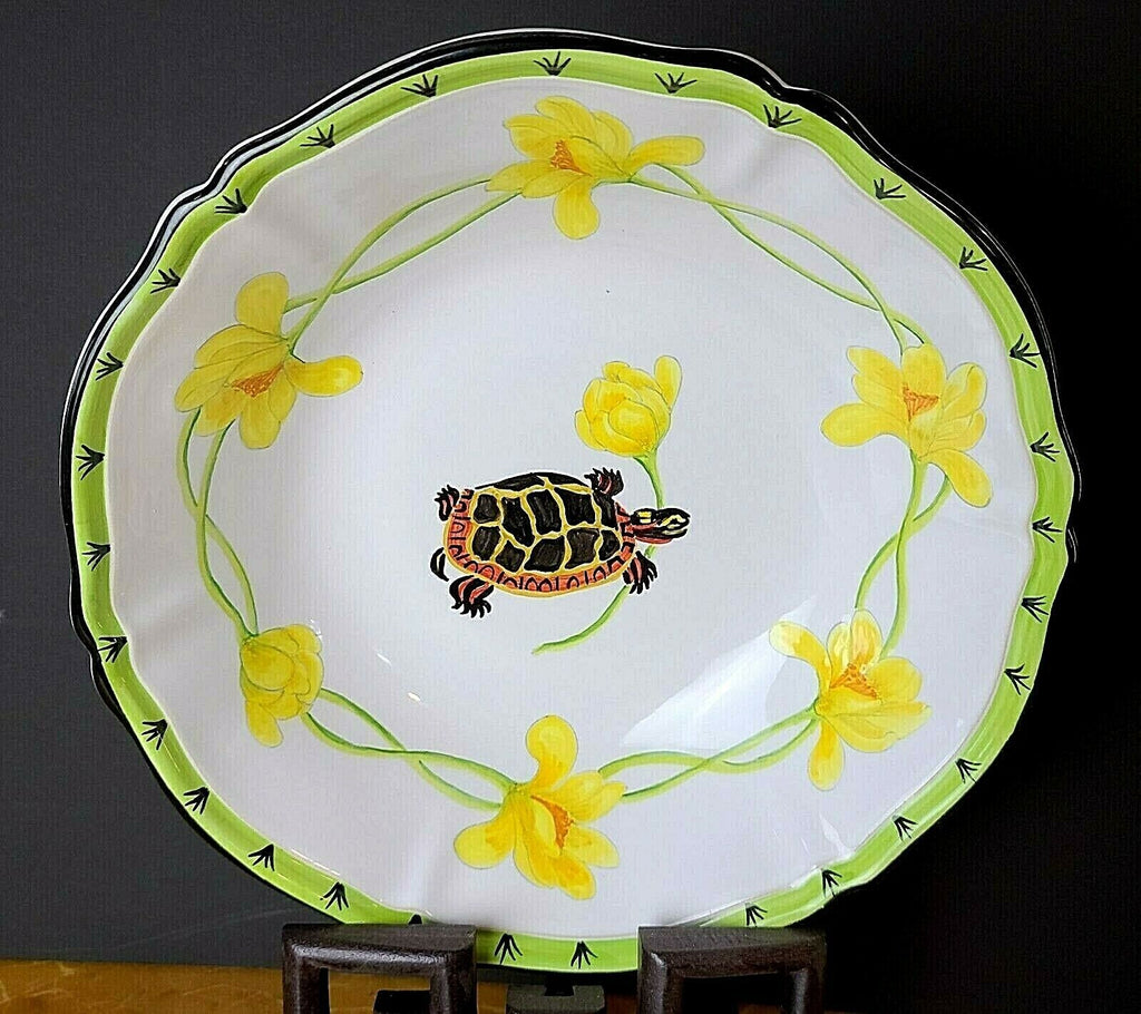 Majilly Deruta D'Antica Hand Painted Turtle Terrapin Serving Bowl Italy 13"