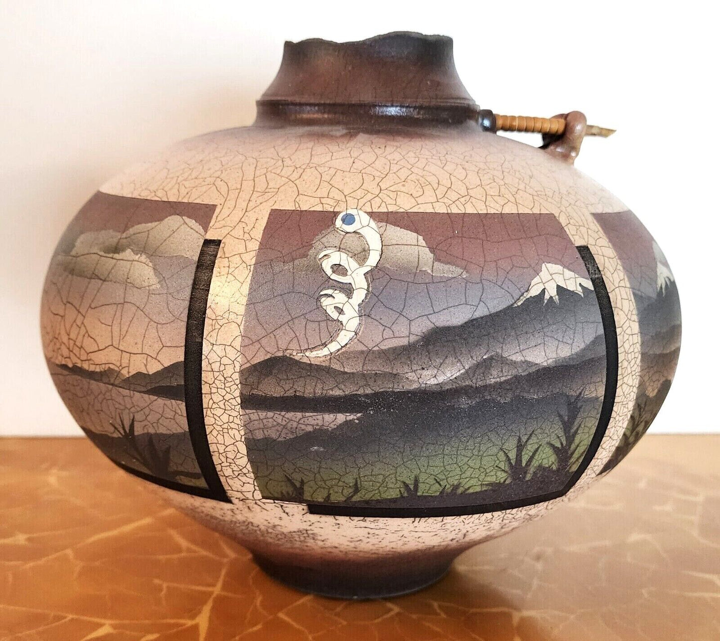 KEN JENSEN Pottery 1980 Raku Vase Vessel Signed