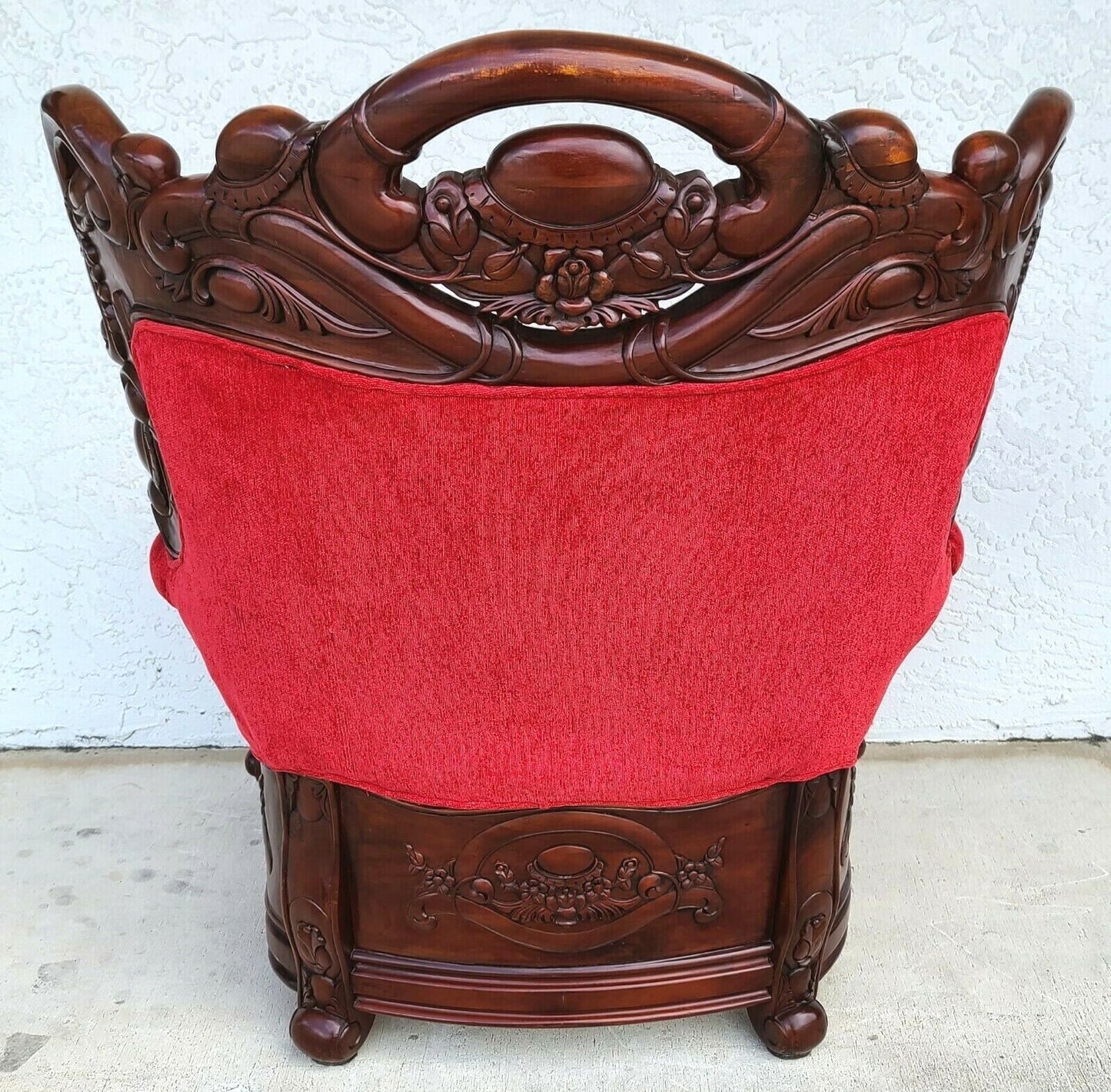 Oversized Asian Chinoiserie Carved Rosewood Armchair