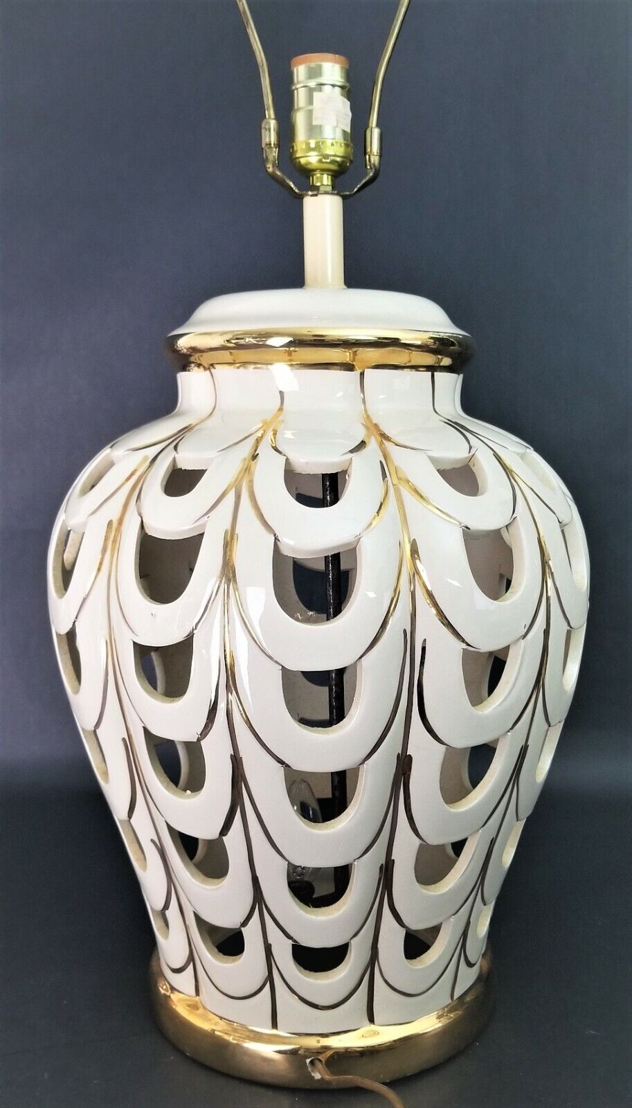 Vintage  Table Lamp by SUNSET COSCO Ceramic 2 Light Reticulated Gold Accents