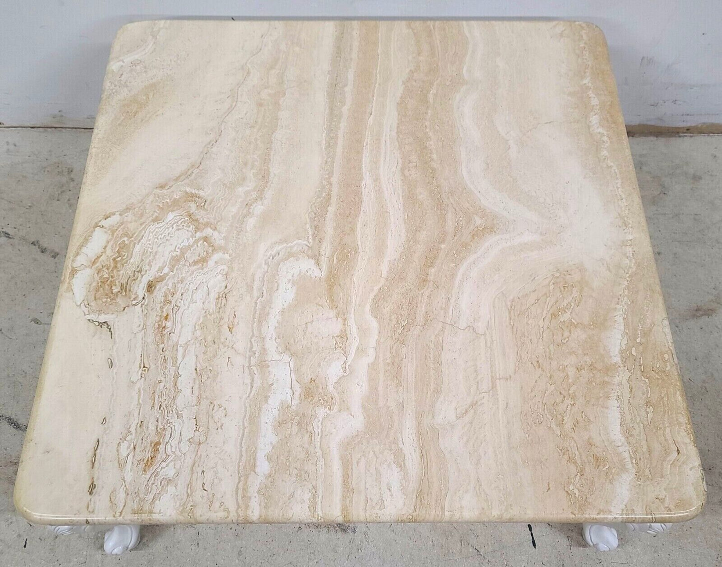 French Provincial Travertine Marble & Wood Cocktail Coffee Table