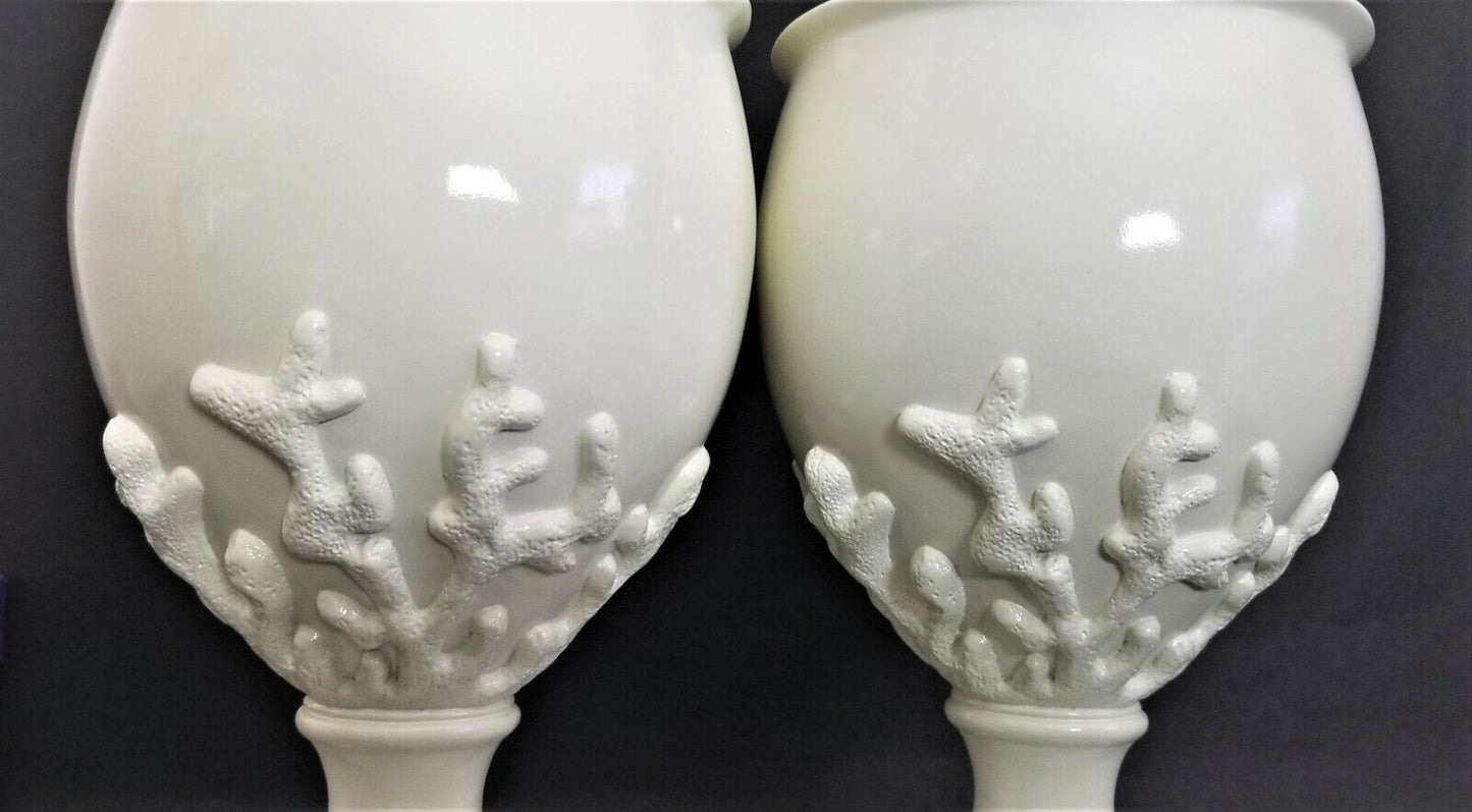 (2) Gorgeous Designer Coastal Table Lamps w/Embossed Coral and Coral Finials