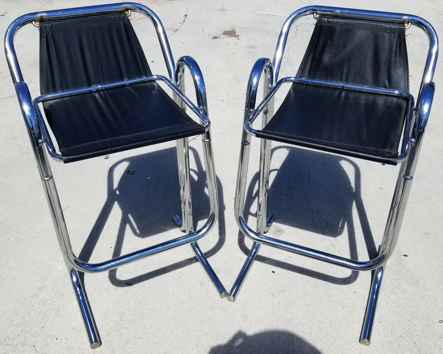 60's Pair of JERRY JOHNSON ARCADIA Mid Century Modern Tubular Chrome Bar Stools
