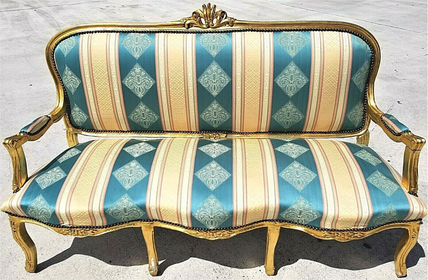 Lovely 66" Antique French Louis XV Style Gilt Sofa