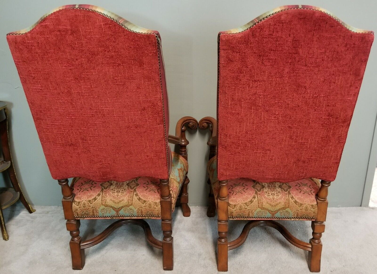 Pair of Antique 1930's French Louis XIV Style Carved Throne Armchairs