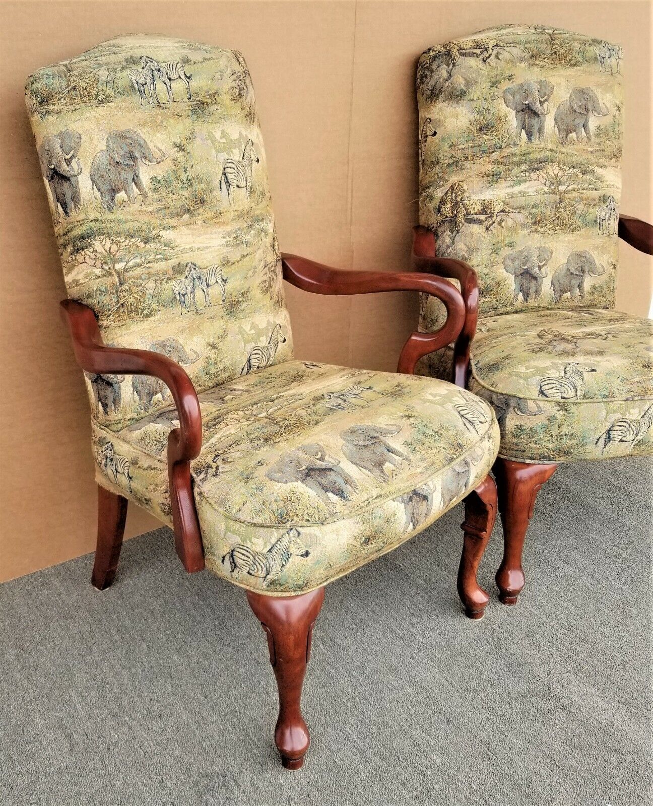 Pair of African Safari Style Accent Dining Armchairs by BEST CHAIR COMPANY