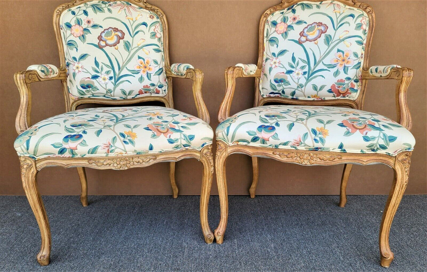 (2) Vintage French Provincial Louis XV Style Italian Arm Chairs by Chateau d'Ax