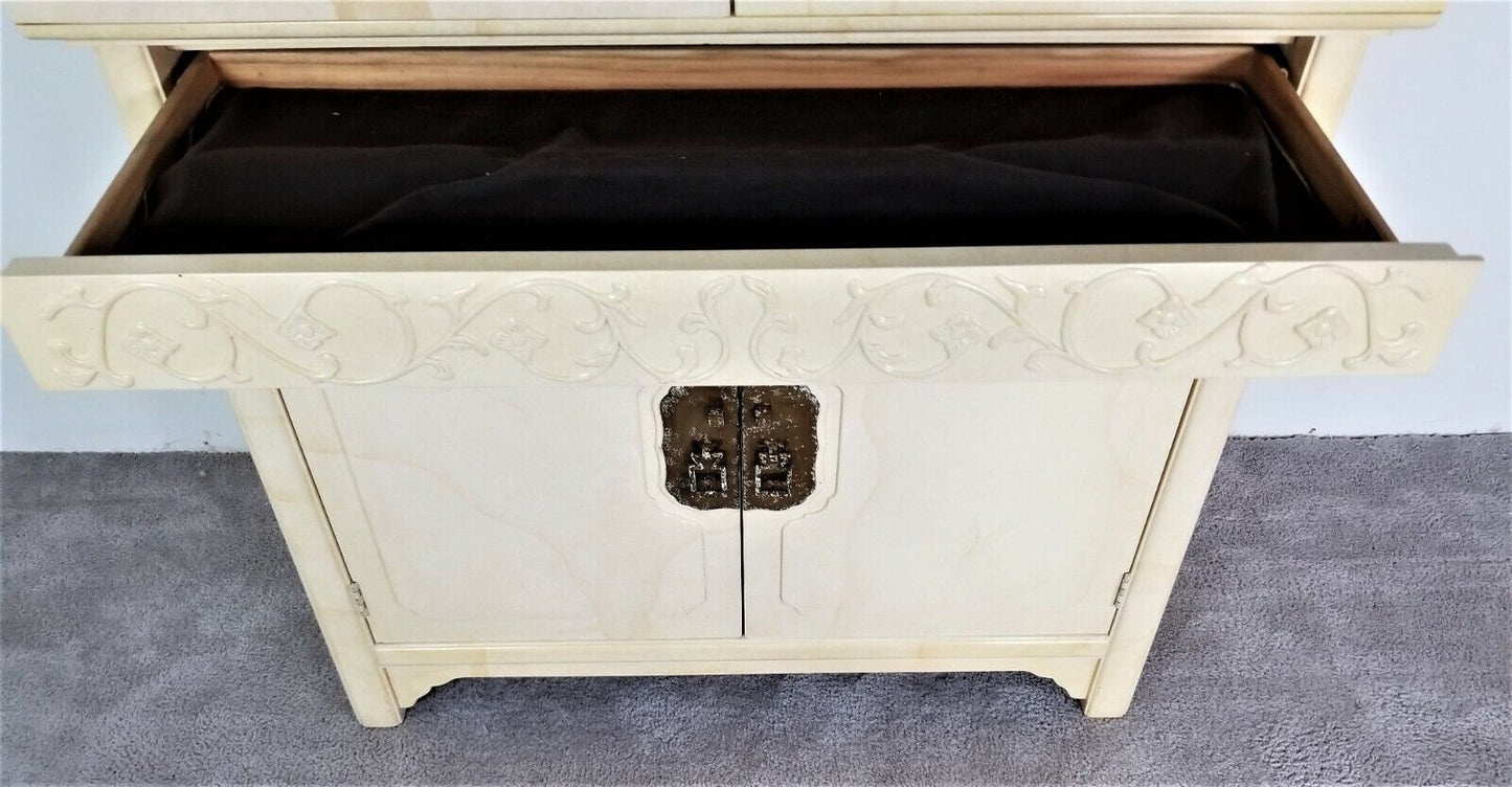 Vtg HENREDON by Roy Coleman Lacquered Bar Buffet Faux Goat Skin Asian Style