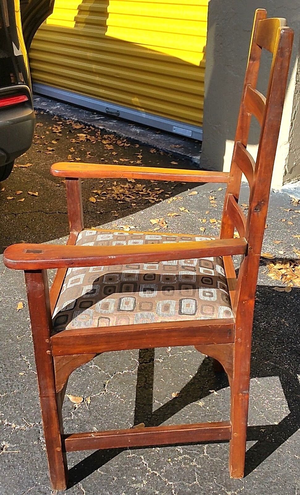 Pair of Antique Wood Ladder Back Dining Accent Armchair Rustic Pegged No Nails