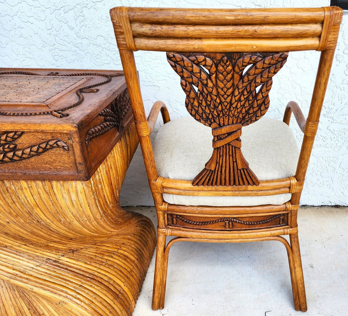 Bamboo Dining Set Rattan Wheat Back Chairs 5 Piece