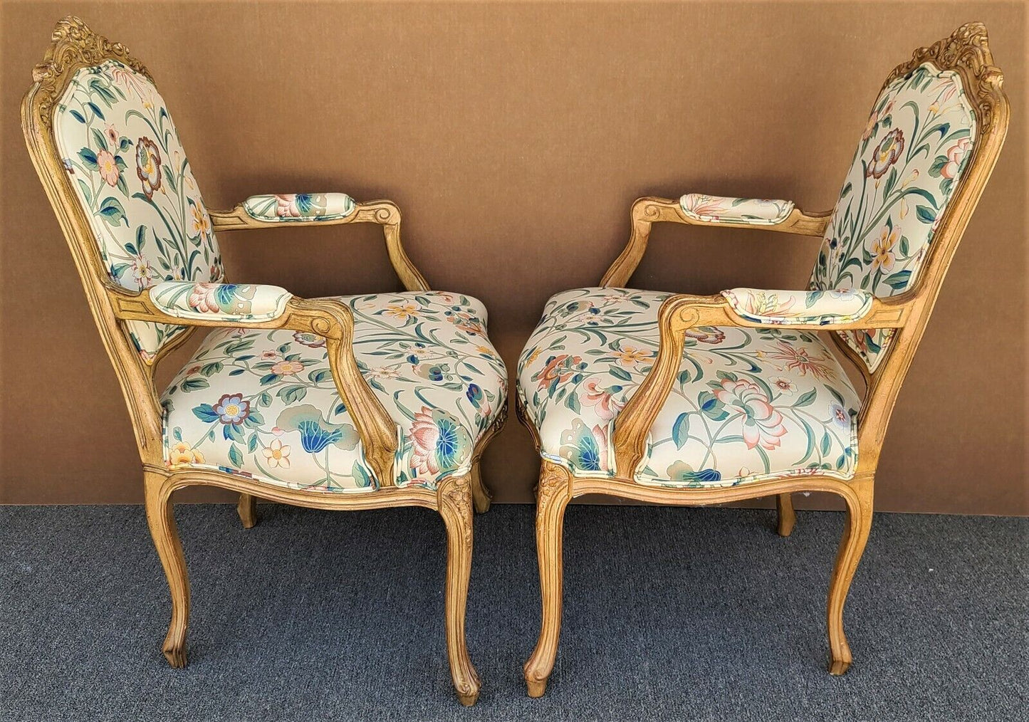 (2) Vintage French Provincial Louis XV Style Italian Arm Chairs by Chateau d'Ax