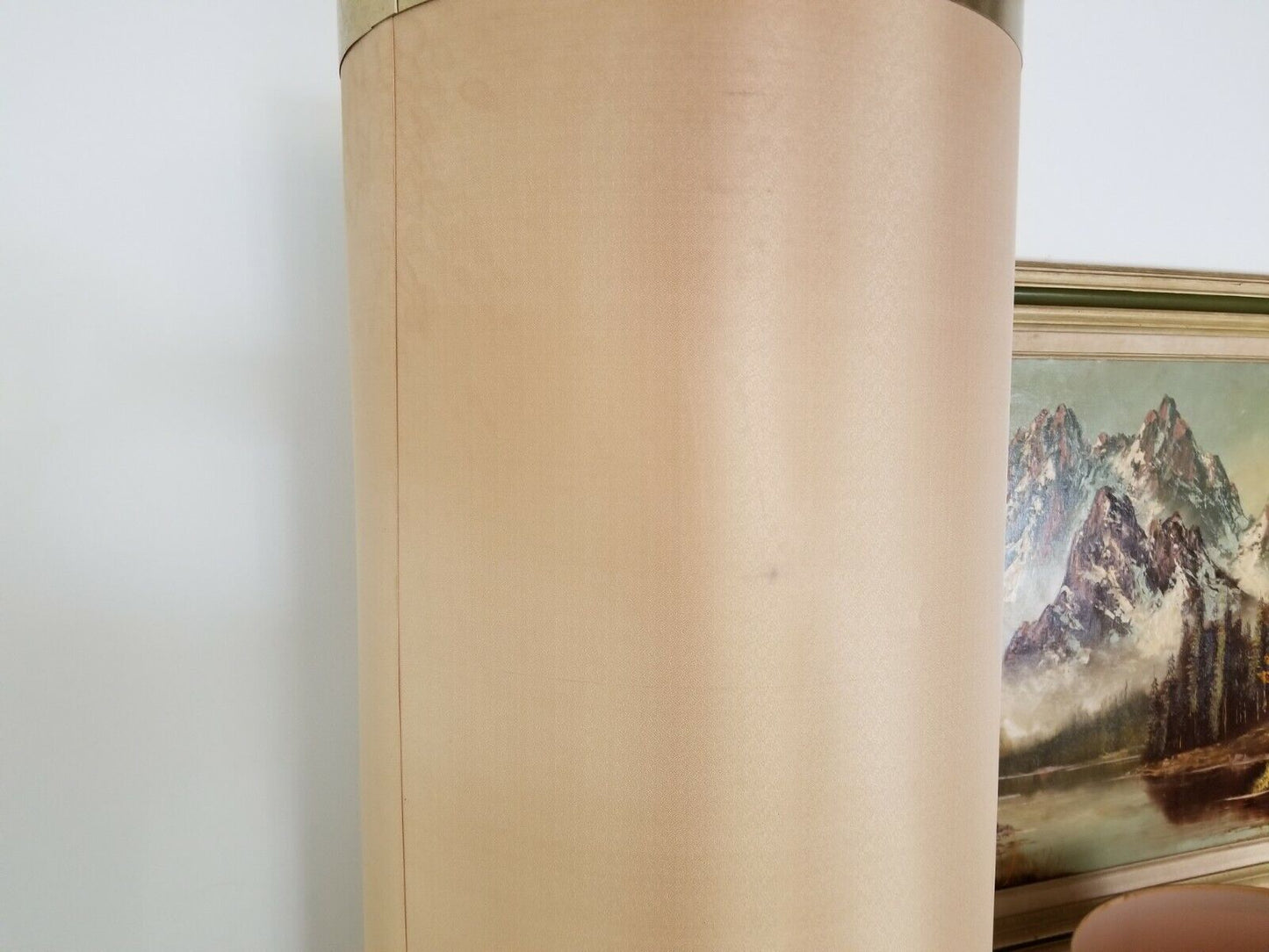 Huge 61" Vintage MCM Floor Lamp w Brass Wrapped Shade Mid Century Modern