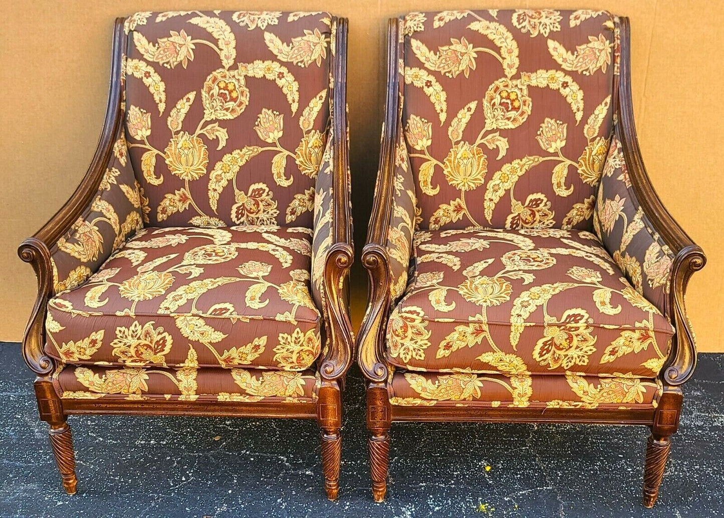 Antique Pair of Silk Armchairs by ROBERT ALLEN