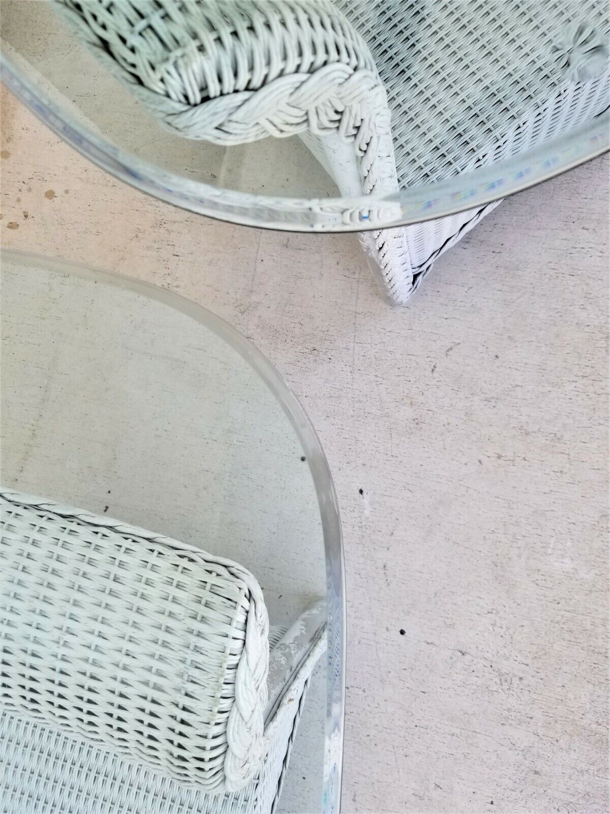 Vintage Set Of 3 LLOYD FLANDERS Loom Wicker Tables w Glass