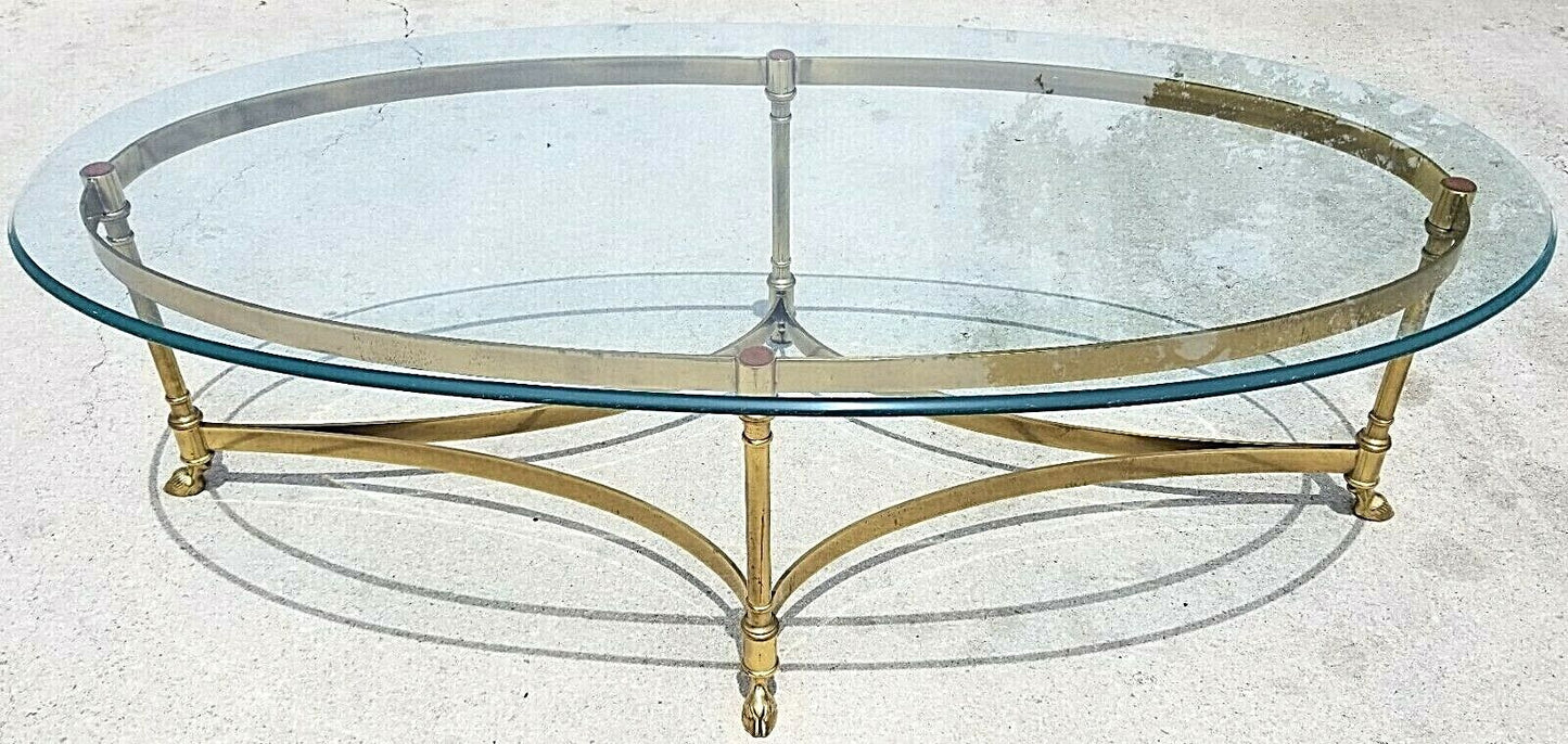 LaBarge Style Hollywood Regency Brass Rams Head Hoof Footed End Side Table