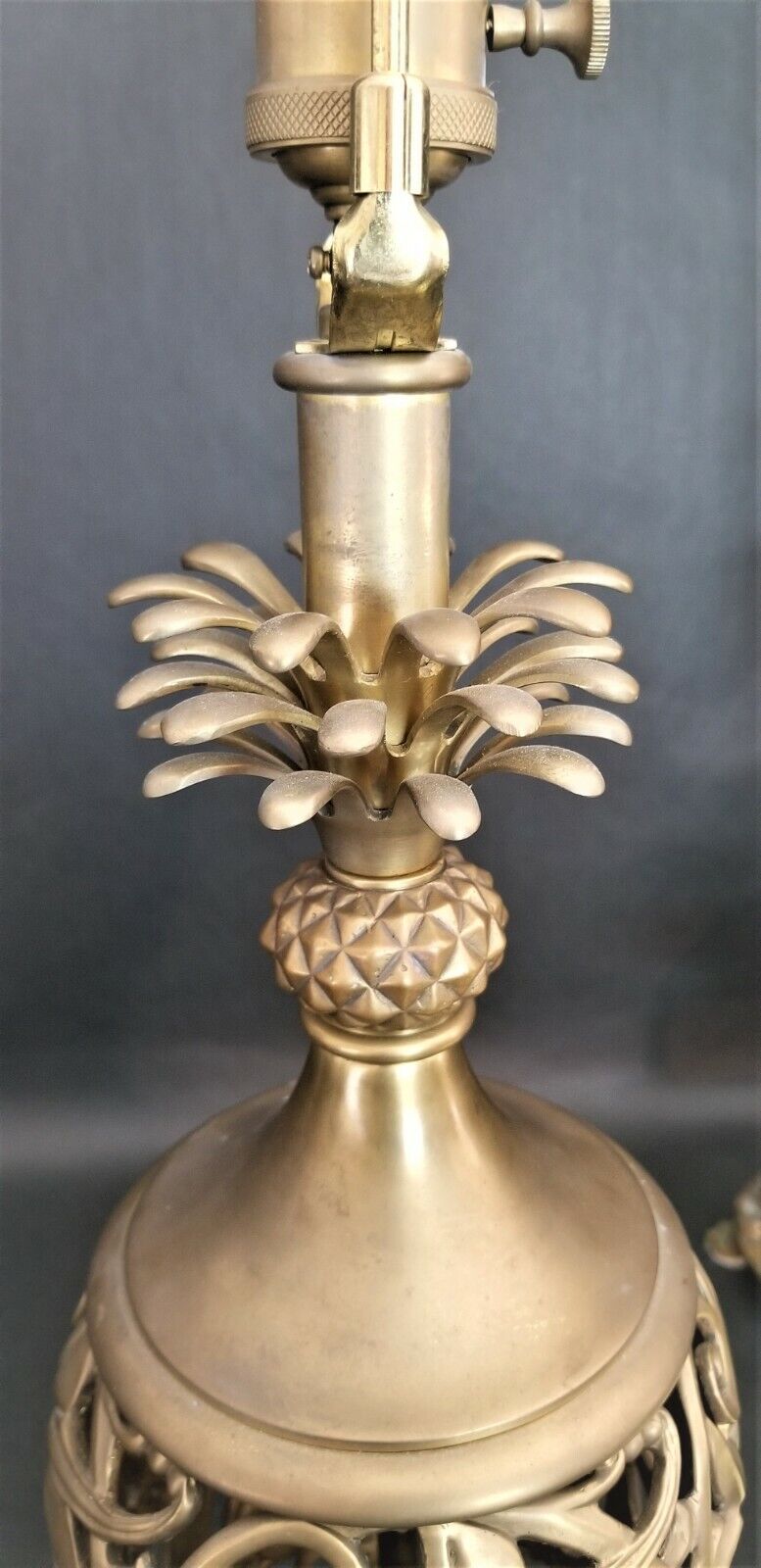 2 High-End Reticulated Pineapple Solid Brass Open Weave Scroll Body Table Lamps