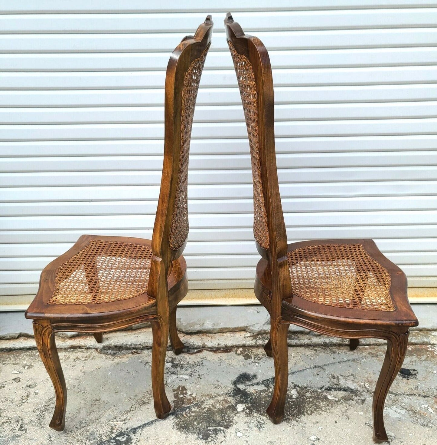 Antique Early 1900's French Provincial Cane Walnut Dining Chairs - Set of 6