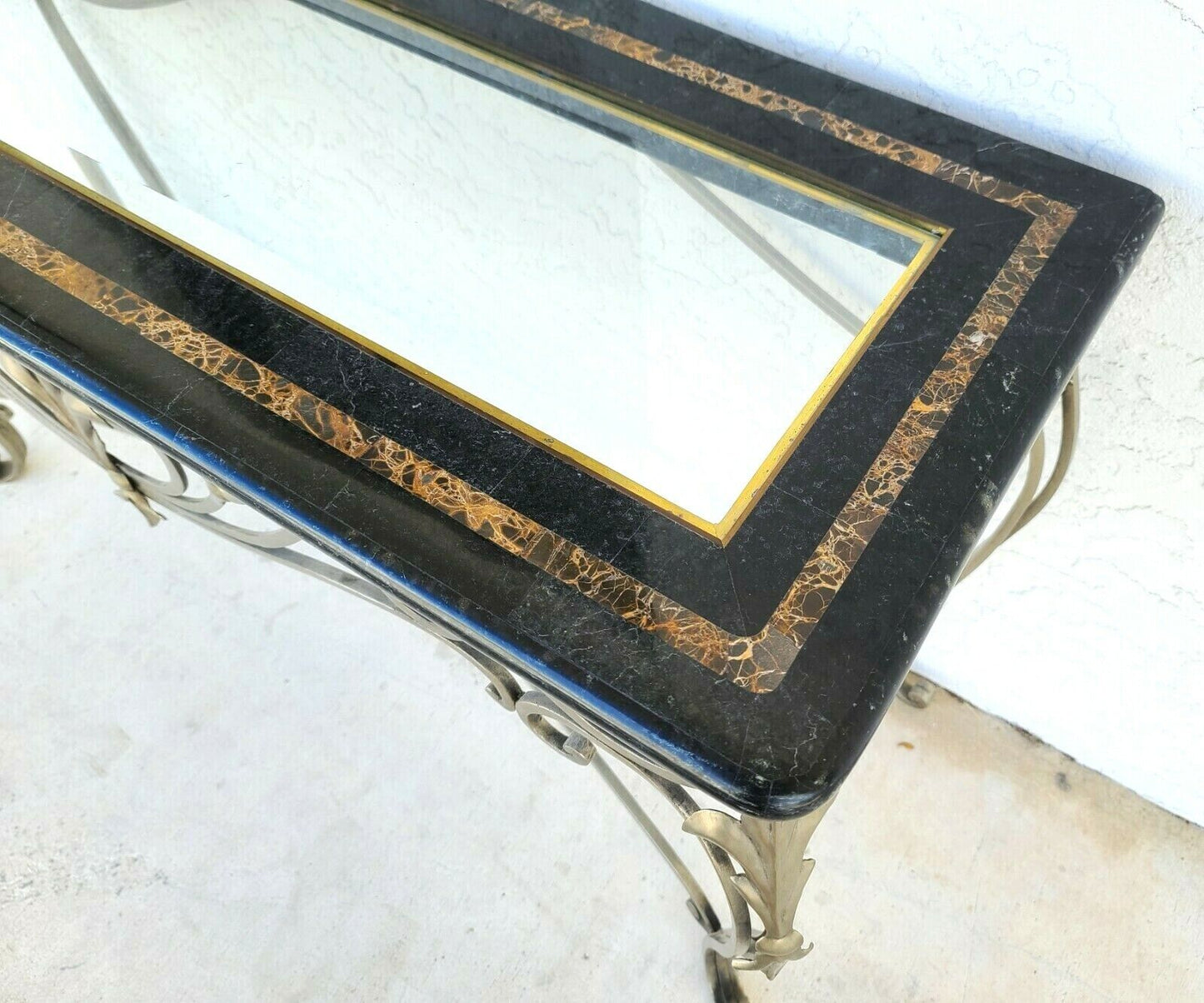 MAITLAND SMITH Tessellated Marble Brushed Steel Glass Console Sofa Table