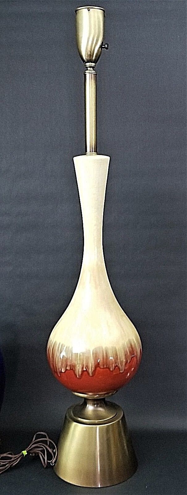 Huge 49" Vintage Torchier Floor Table Lamp Ceramic & Metal Drip Glaze