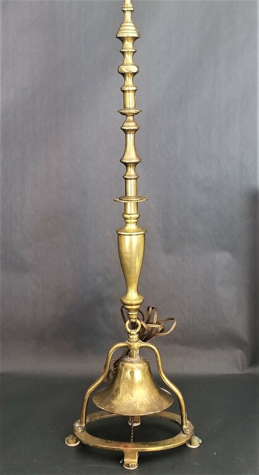 Tall Solid Brass Lamp with Working Dinner Ship Call Bell Base 47"