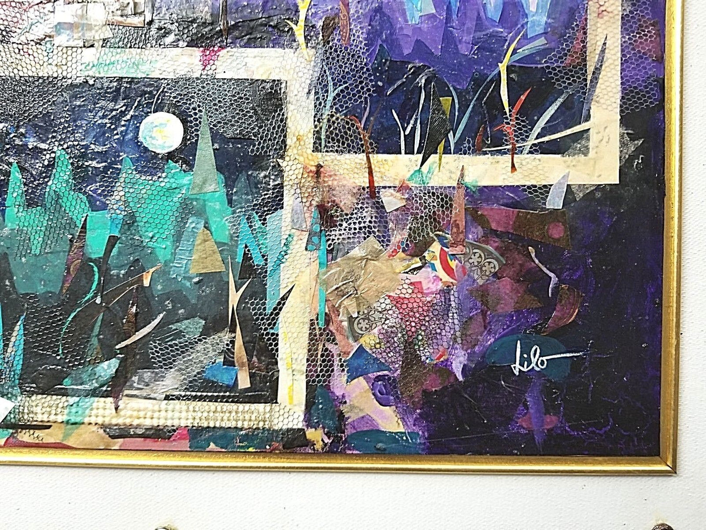 LILO KINNE Original Multidimensional Painting Collage Entitled "2 Suns 3 Moons"
