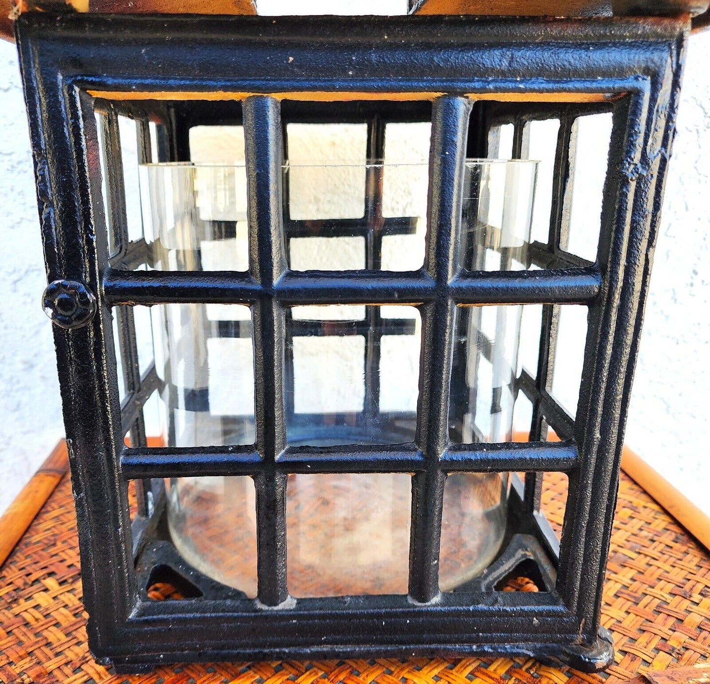 Iron Candle Lantern Mid Century Huge 30 Pounds