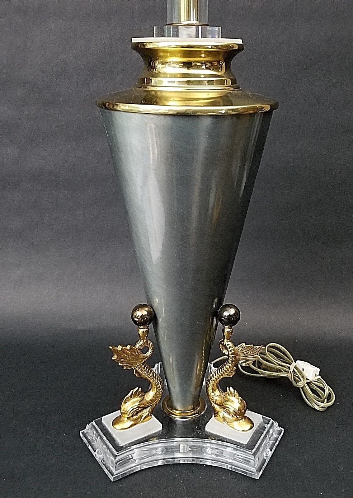 1990's Monumental Bauer Lamp Co Brass Acrylic Lucite Metal Table Lamp 33"