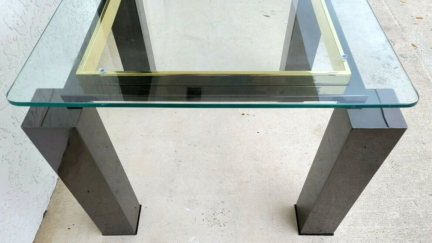 MCM Milo Baughman Style Italian Black Chrome Brass Glass Coffee Side End Table