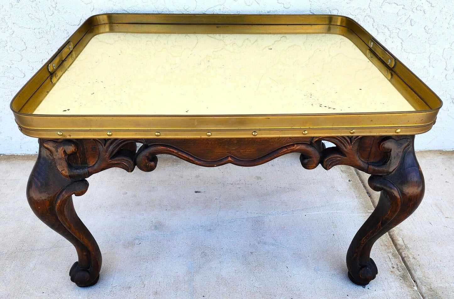 Vintage Brass and Mahogany Tray Table Mid Century