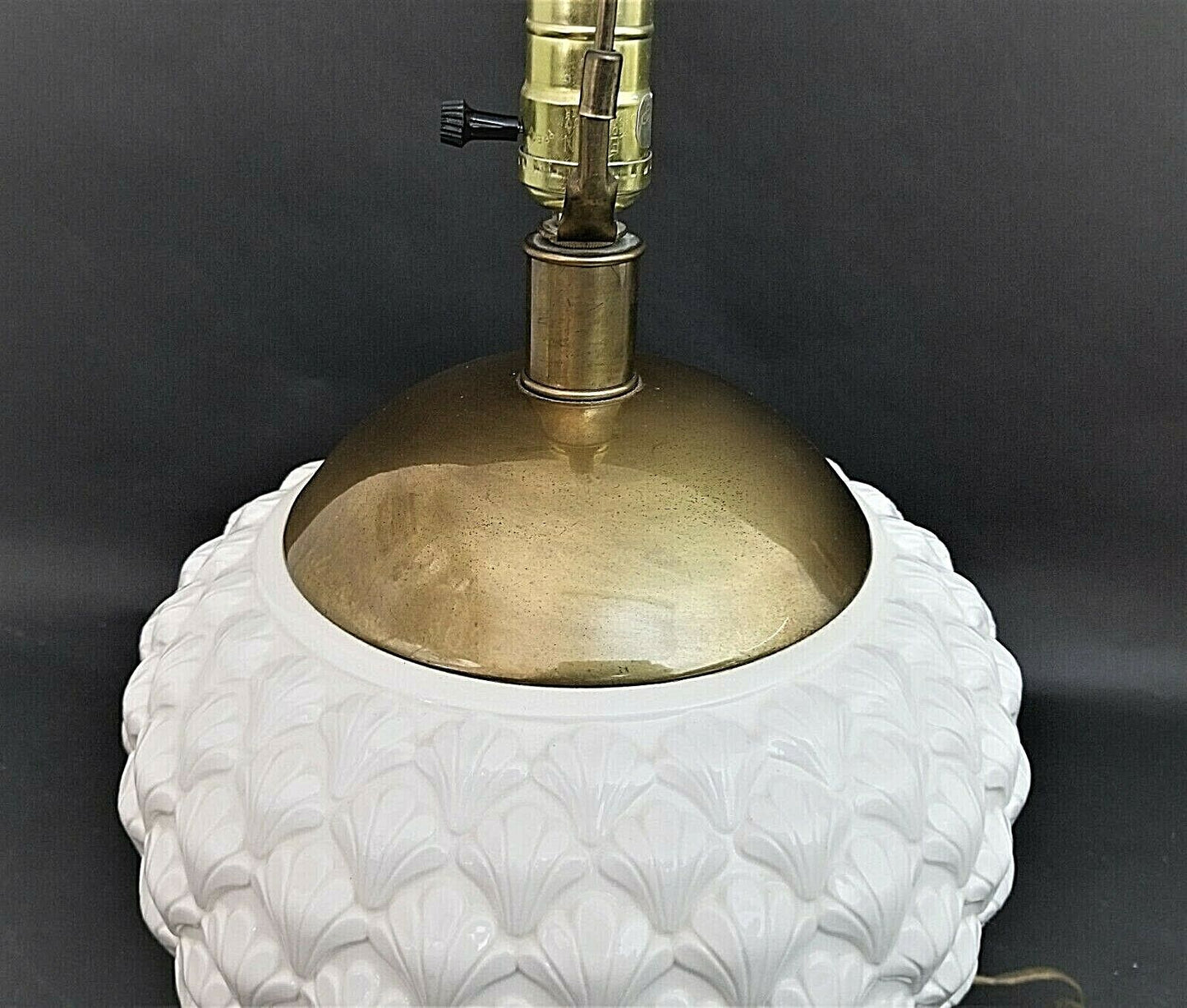 Coastal FREDERICK COOPER 1970's Embossed Sea Shell Ceramic + Brass Table Lamp