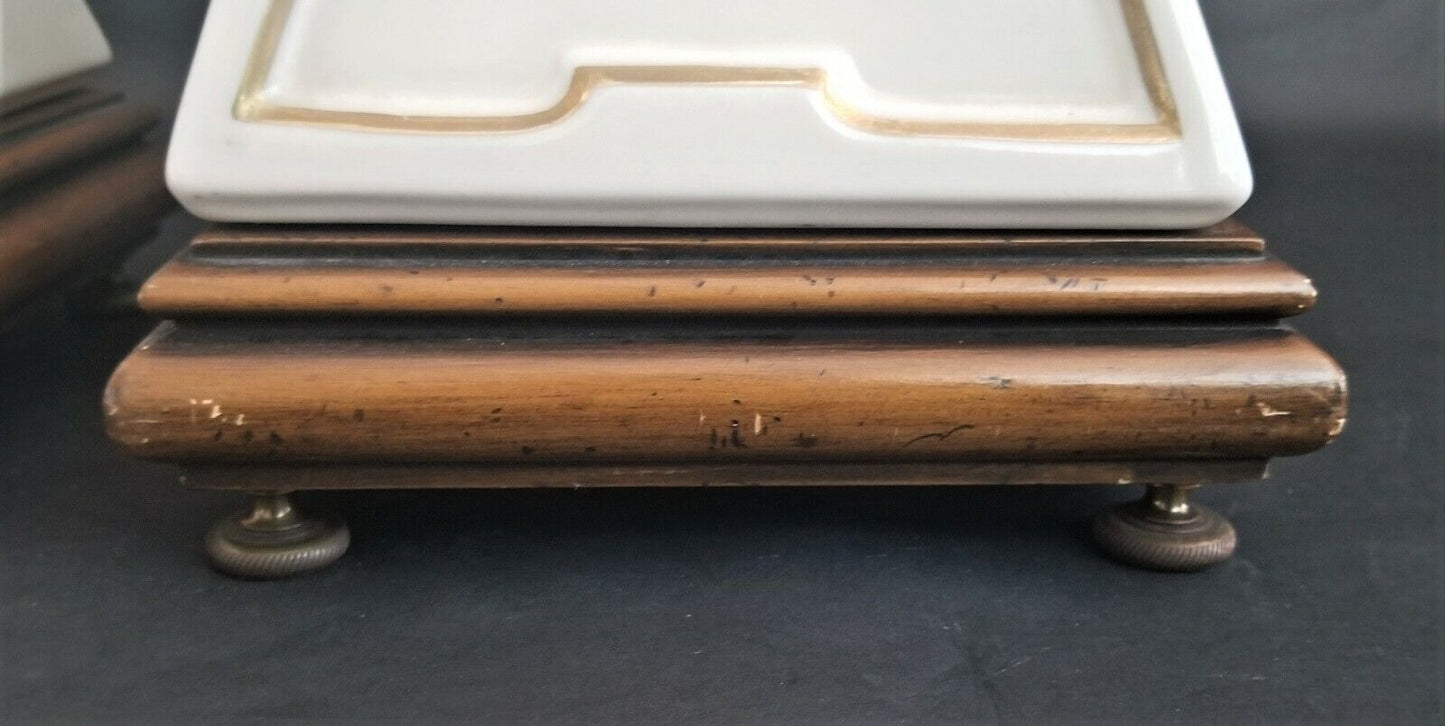 Pair of STIFFEL LENOX Obelisk Torchier Porcelain and Brass Table Lamps