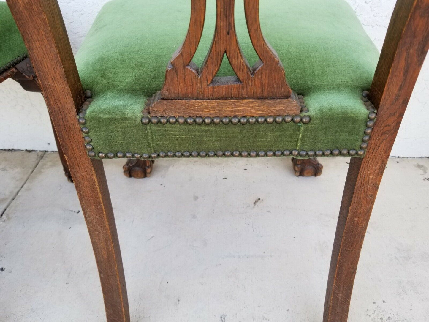 Set of 5 1800's English Oak Hand Carved Ball Claw Chippendale Dining Chairs