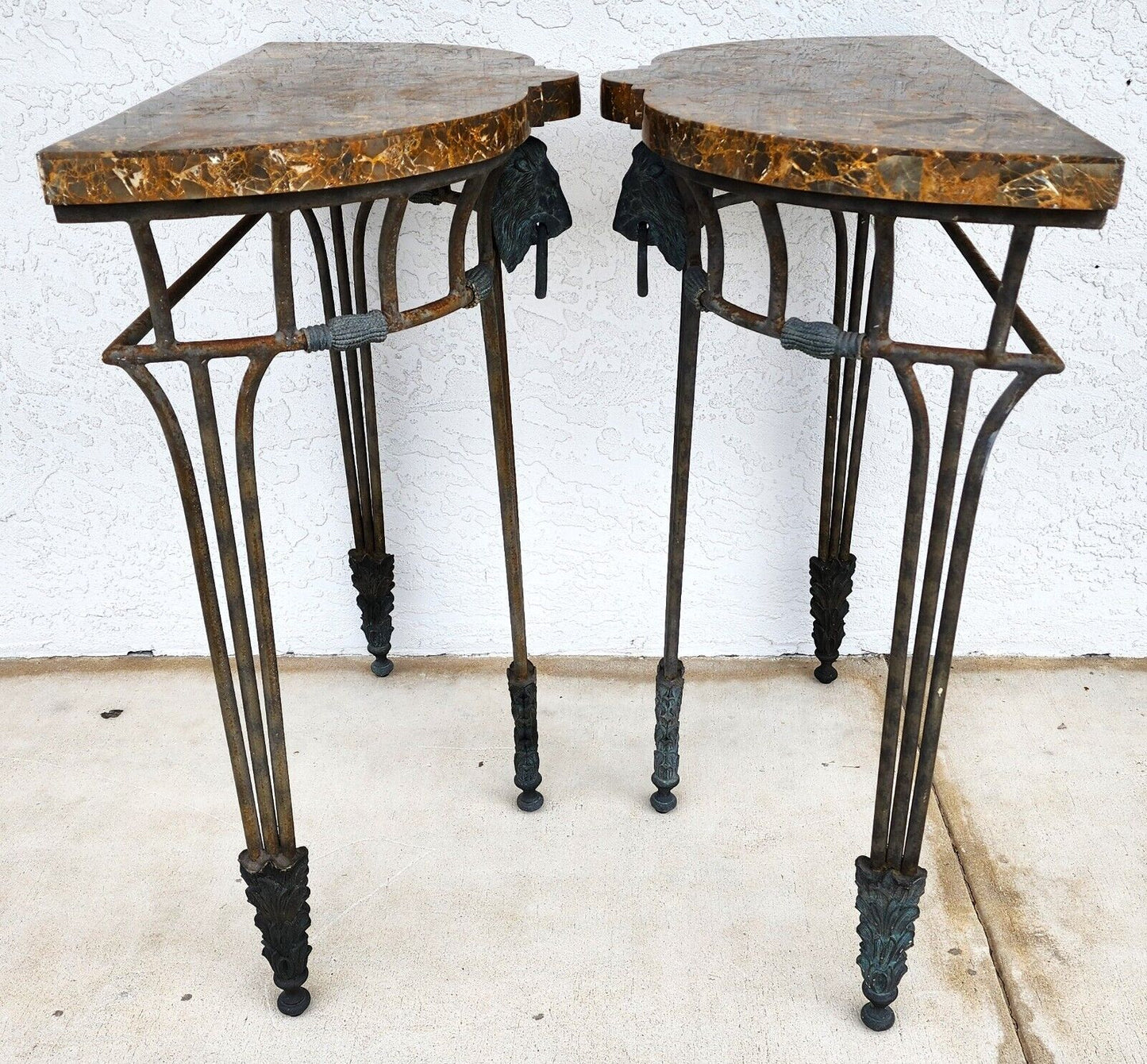 French Console Tables Bronze Tessellated Marble by MAITLAND SMITH - a Pair