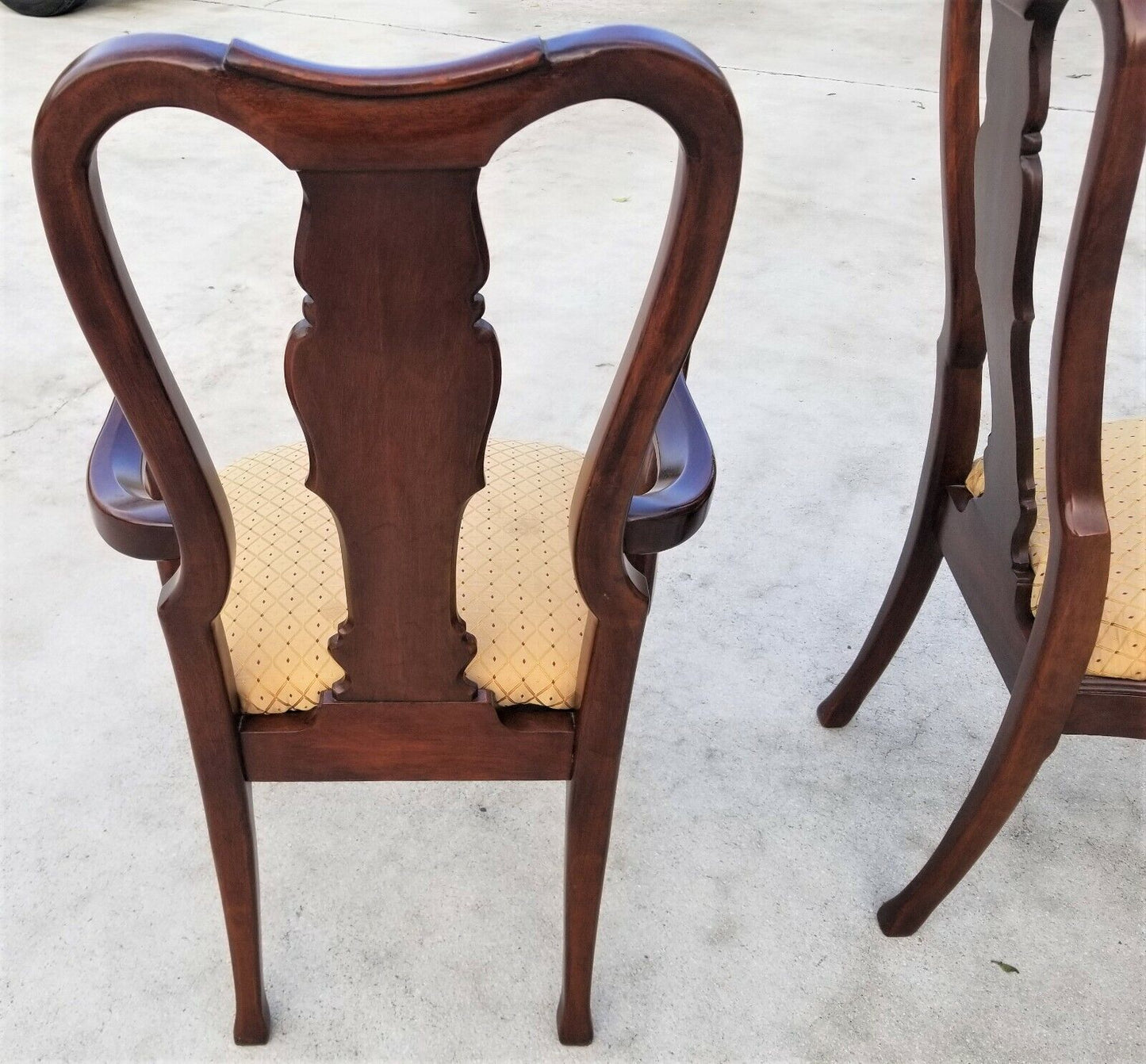 Vintage Solid Mahogany George II Queen Anne Splat Back Dining Chairs - Set of 6