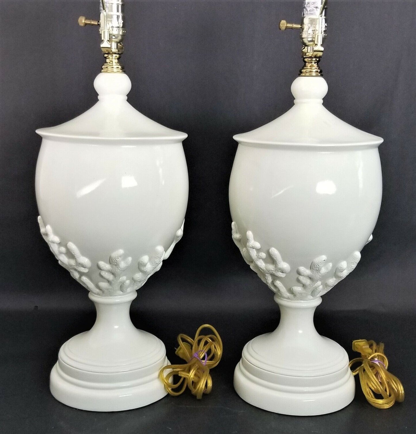 (2) Gorgeous Designer Coastal Table Lamps w/Embossed Coral and Coral Finials