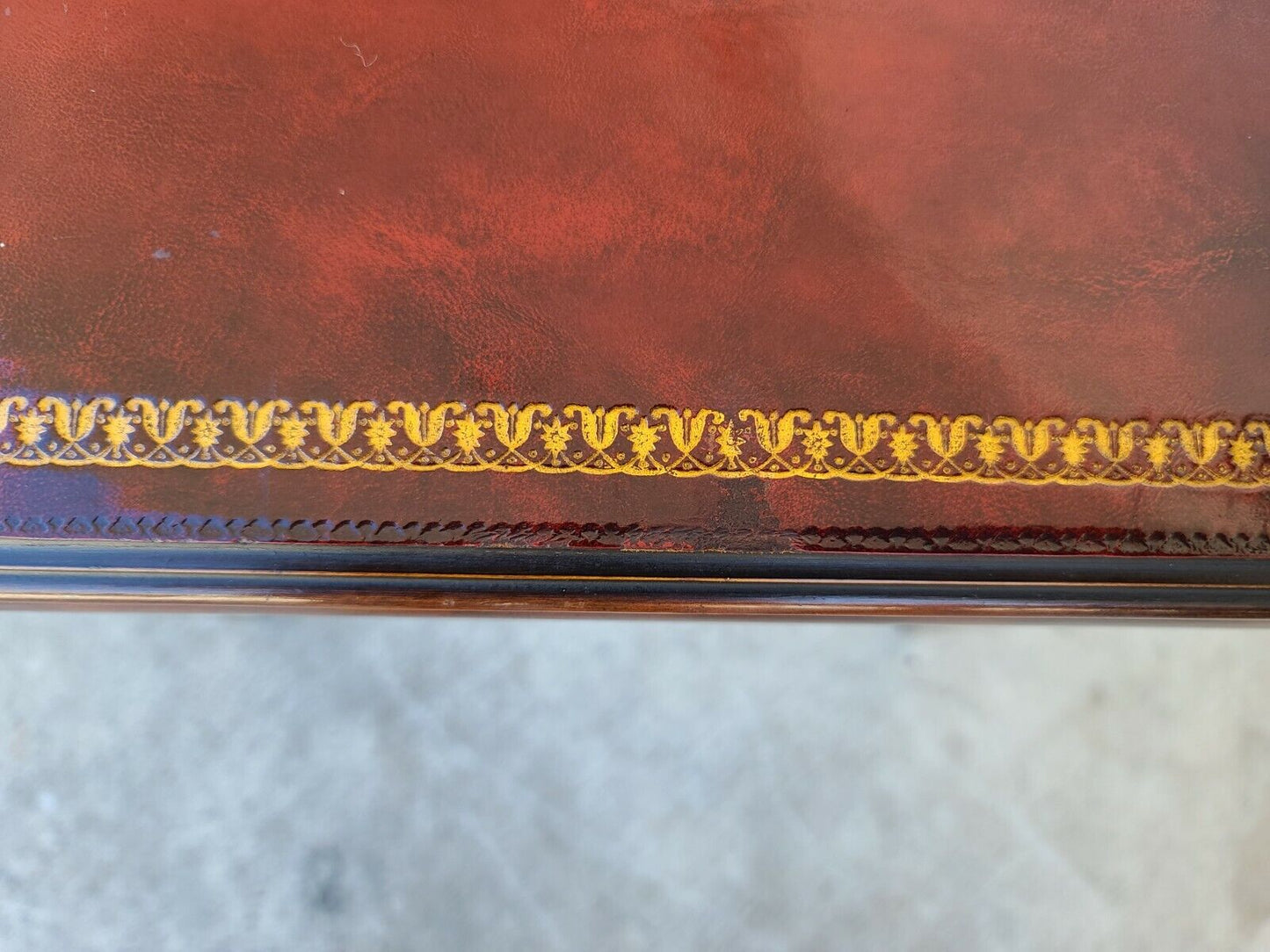 Mid Century Tooled Red Leather Mahogany Nesting Tables