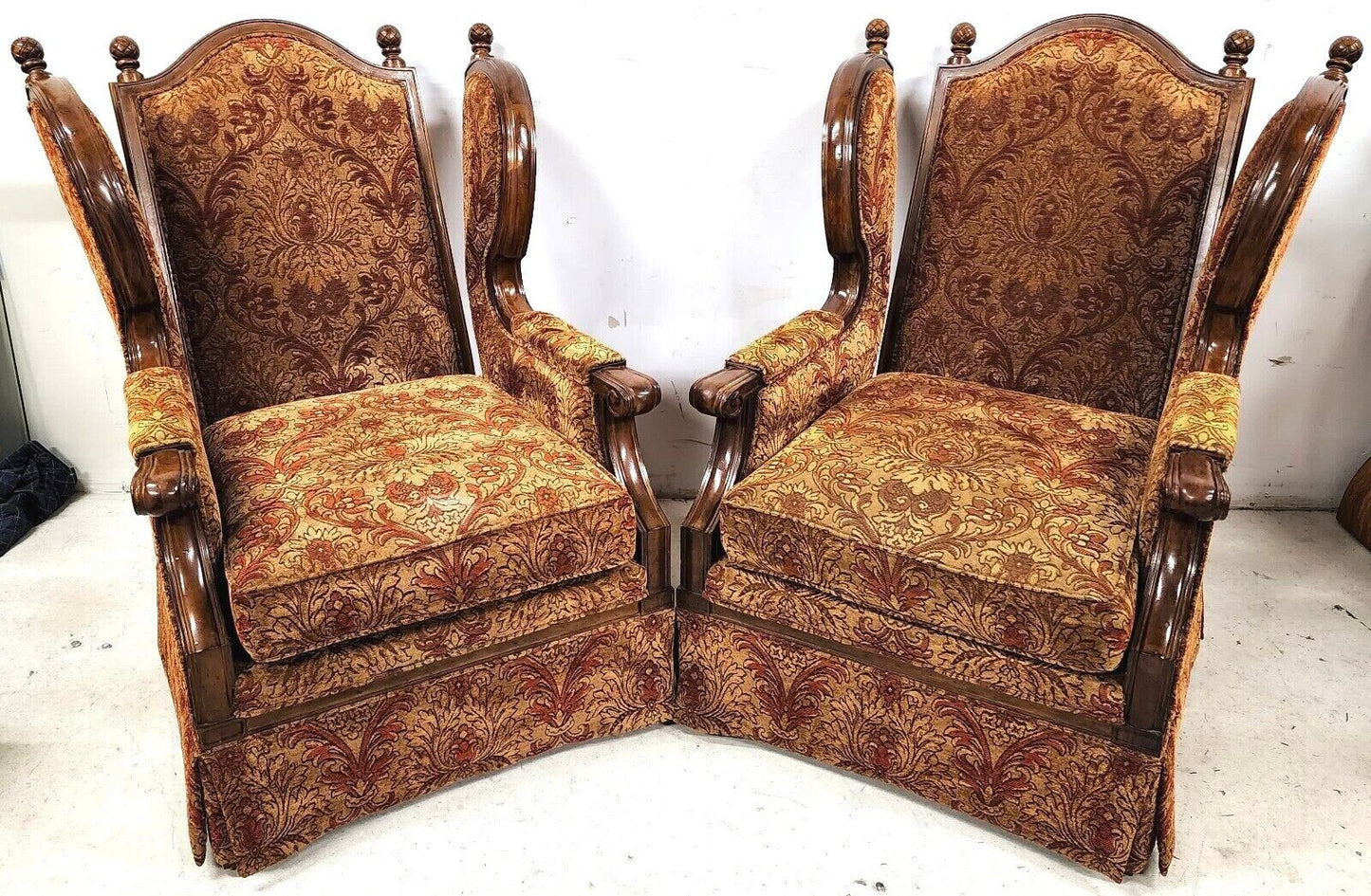 Pair of Oversized Regal French Wingback Armchairs by CENTURY FURNITURE