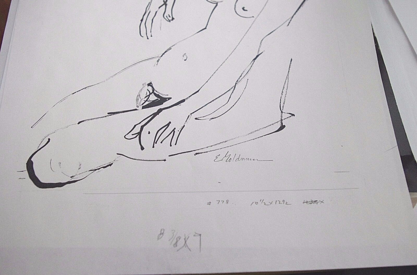 Original Edward Goldman (1916-2006) Impressionist Female Nude Ink on Paper #778