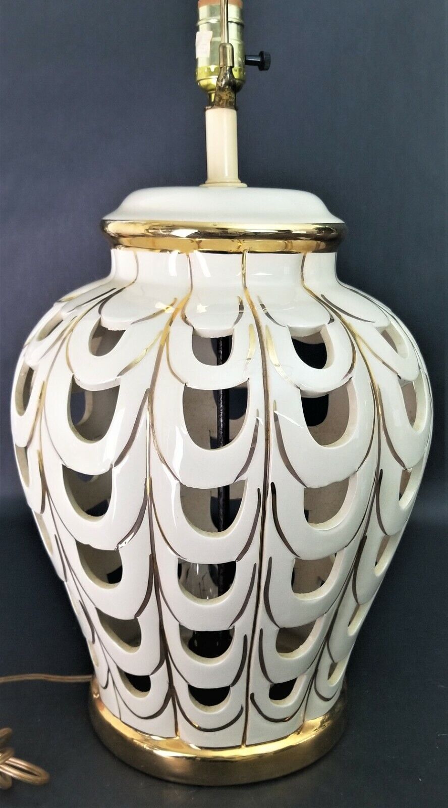 Vintage  Table Lamp by SUNSET COSCO Ceramic 2 Light Reticulated Gold Accents