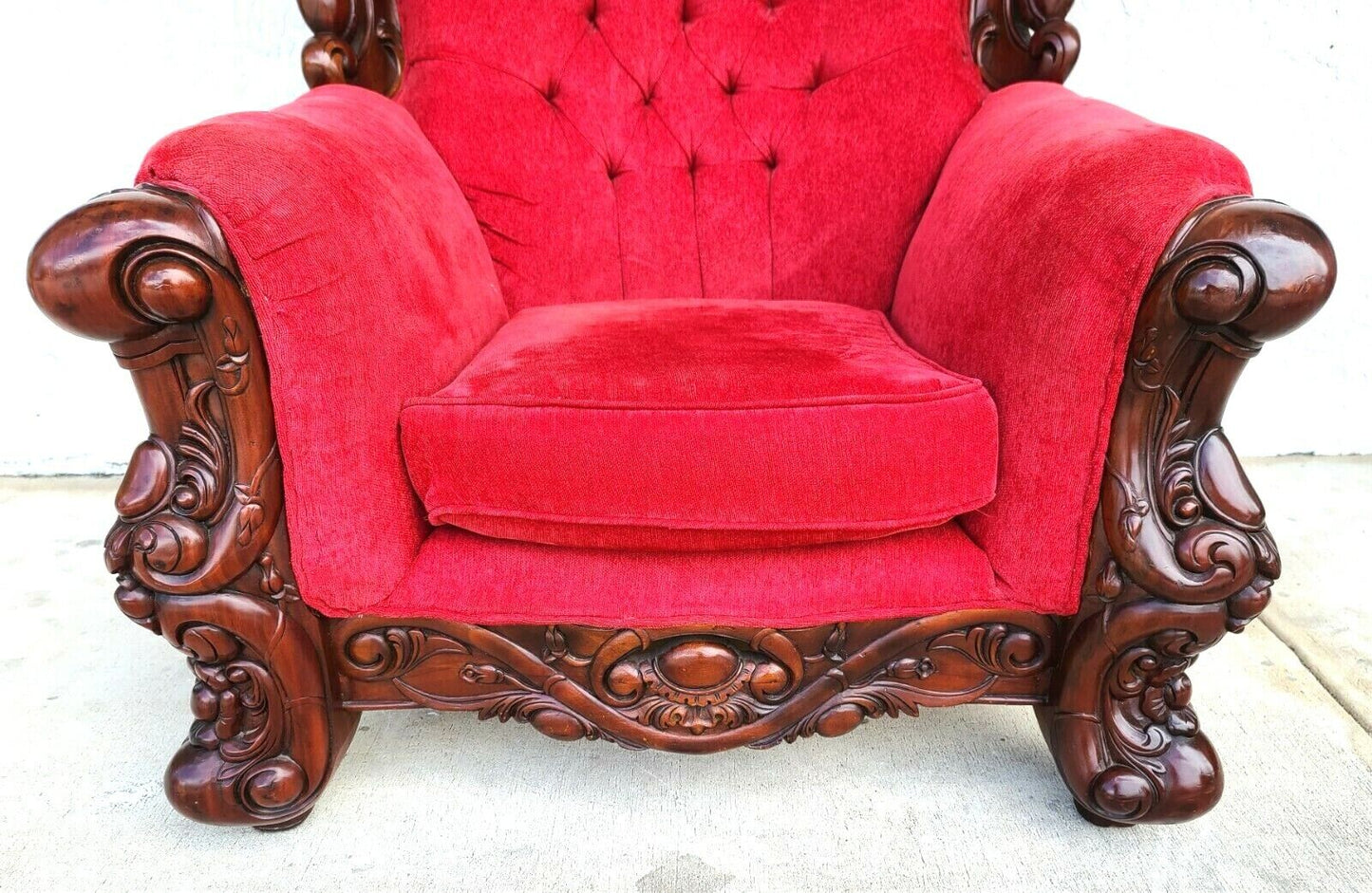 Oversized Asian Chinoiserie Carved Rosewood Armchair