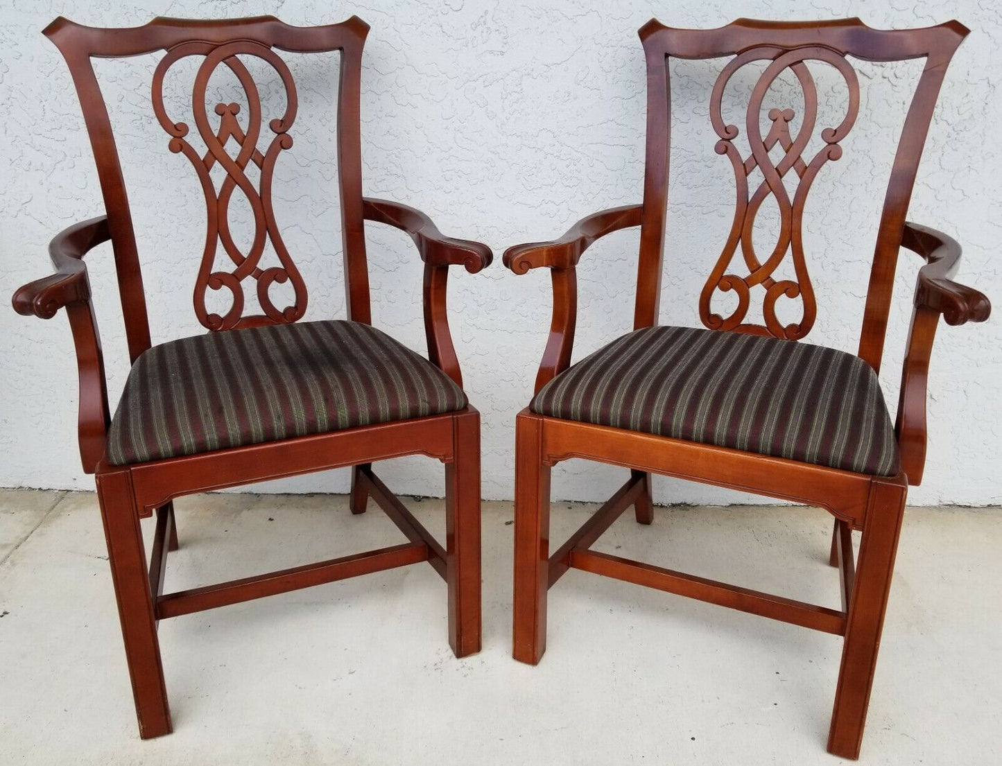 1996 Pair of BERNHARDT #1815 Chippendale Style Armchairs Dining Accent Chairs