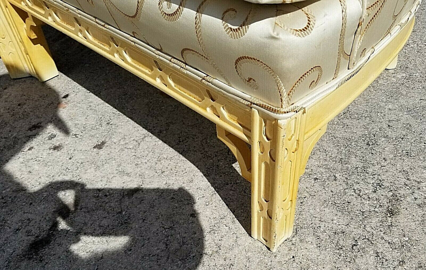 (2) Regency Asian Chinoiserie Style Tufted Barrel Back Club Lounge Armchairs