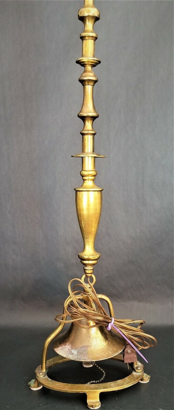 Tall Solid Brass Lamp with Working Dinner Ship Call Bell Base 47"