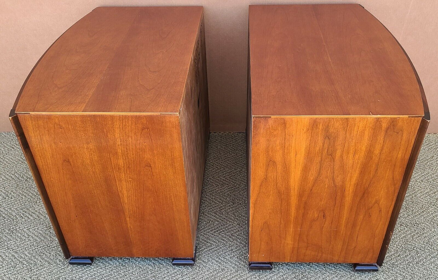MCM Pair of Vintage HICKORY WHITE Briar Burl Wood Nightstands Chests