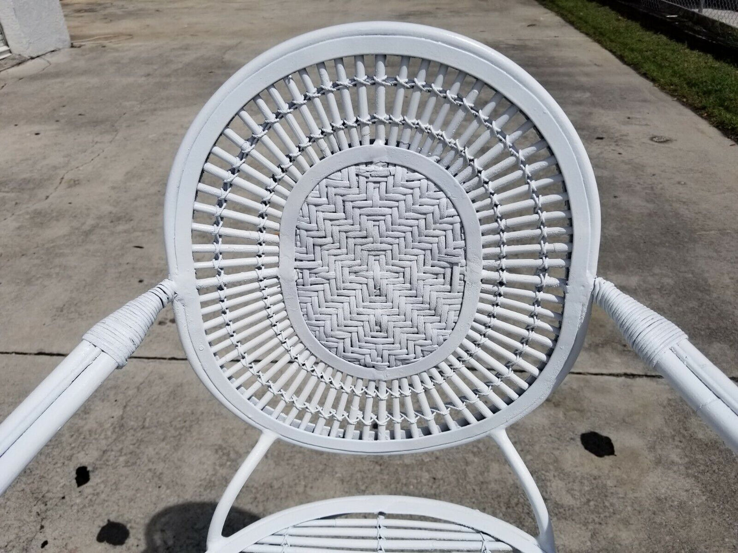 Set of 3 Palm Beach Coastal White Wrought Iron Bar Stools Bamboo Rattan Bentwood