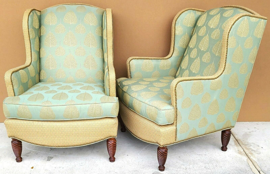 Pair of Substantial Chippendale Wingback Armchairs by HEKMAN WOODMARK