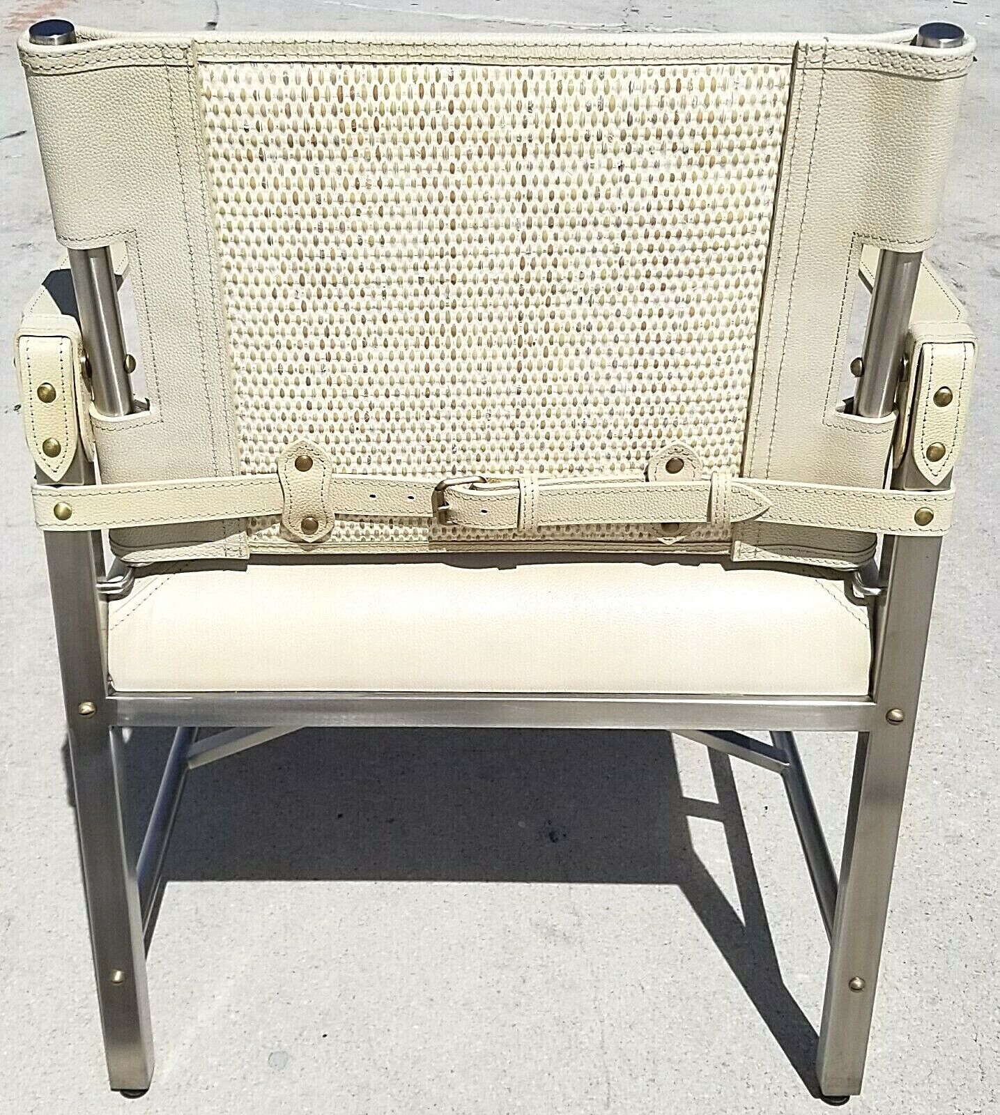 PALECEK Campaign Style Genuine Leather and Chrome Armchair