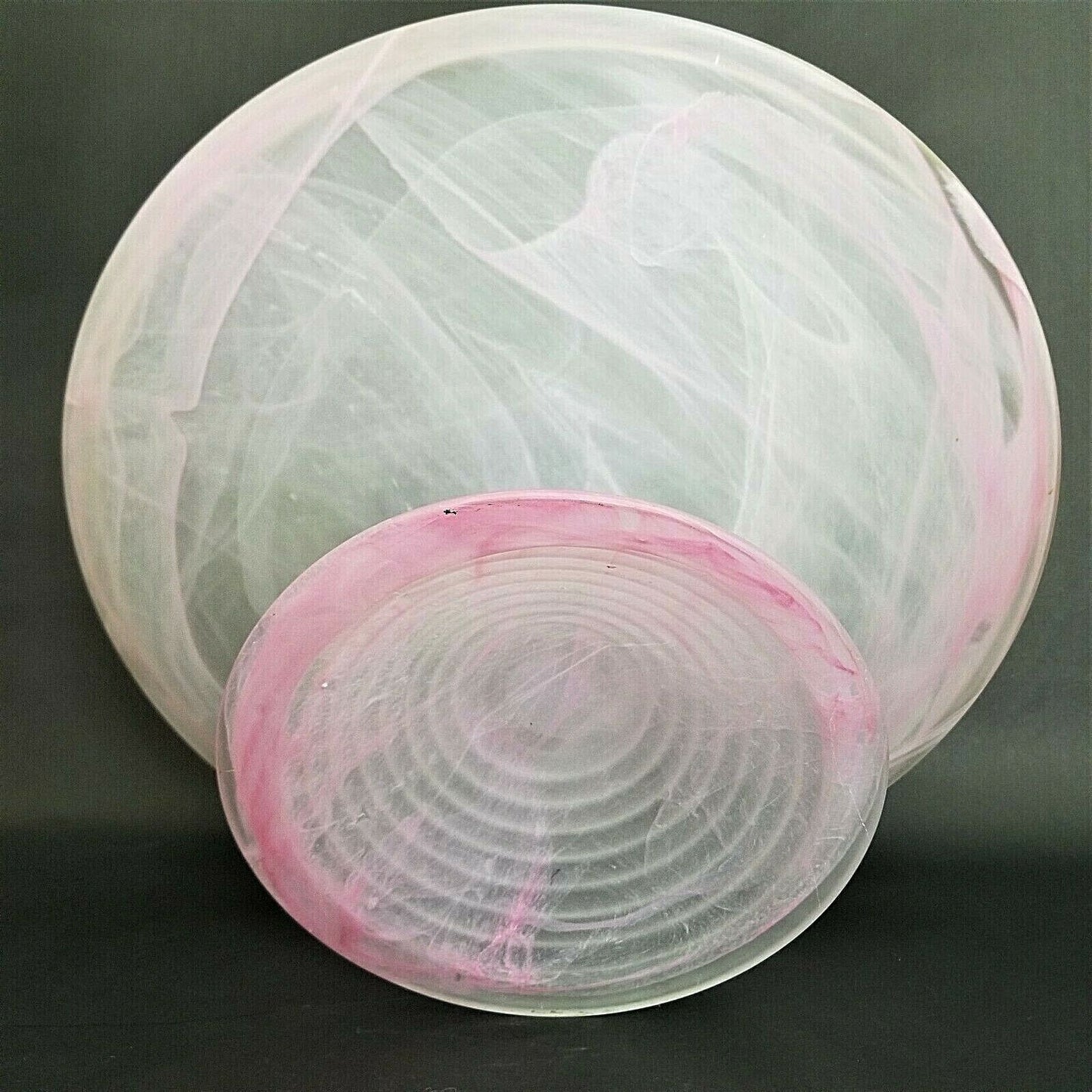 Large 20" MURANO Lavorazione Pink Swirl Footed Serving Centerpiece Display Bowl